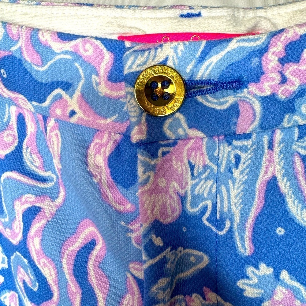 Lilly Pulitzer Boca Blue Sea What I Sea CALLAHAN KNIT SHORTS 5" FlatFront - Picture 3 of 7